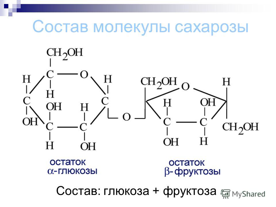 Молекула сахарозы состоит из остатков Глюкозы и фруктозы. Фруктоза и реактив Фелинга.