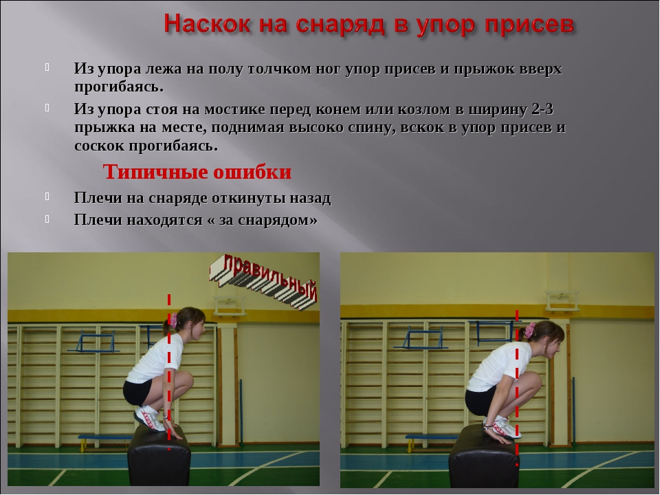 Толчок ногами. Упор присев упор. Упор присев лежа. Прыжки в упоре присев. Вскок в упор присев соскок прогнувшись.